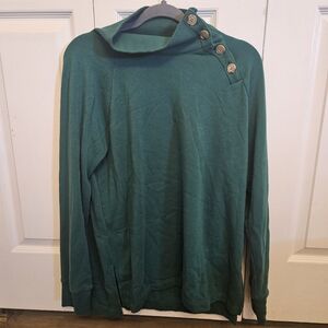 J. Crew Women's Crewneck Sweater in Teal Green with Button Shoulder